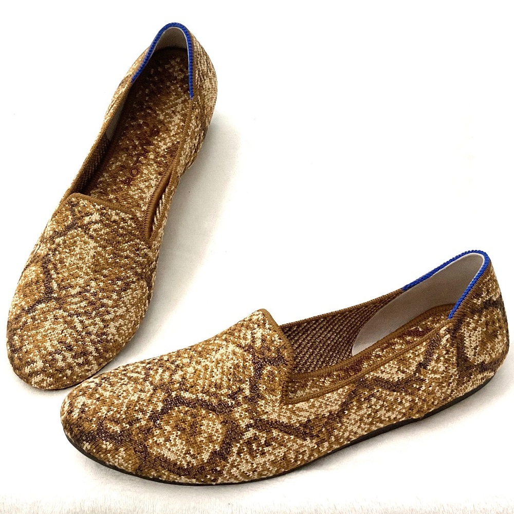 Rothy’s Slip On Ballet Comfort Loafers Bronze Metallic Python Flats Size 9